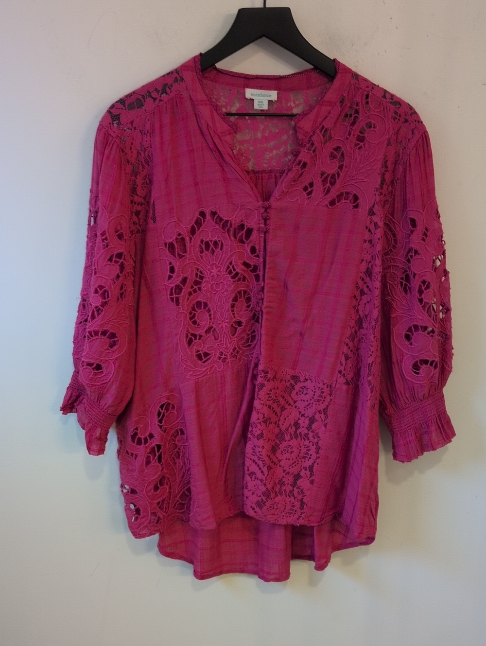 Sundance Women's Pink Lace Eyelet Blouse Size XXL
